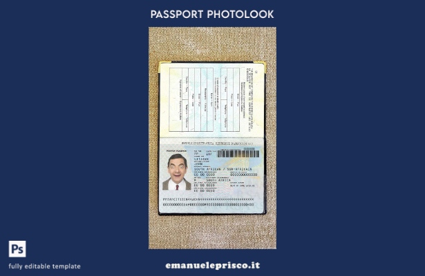 modello di aspetto fotografico del passaporto del Sudafrica in stile verificato 